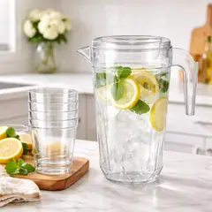 GENERICO - Jarra Plástica 2.5L Con 4 Vasos Set Para Bebidas Jugos Agua Resistente Cocina Hogar
