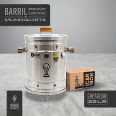 HUMO BARRILES - Barril Ahumador Asador Edición Limitada COPA DEL MUNDO 28 Lbs INOX + Carbón