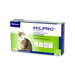 VIRBAC - Desparasitante Milpro Gato Adulto 16mg 2-12kg X4 Tabletas