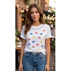 MANO SAGRADA - CAMISETA MARIPOSAS TRICOLOR (ENTREGA 6 DÍAS HÁBILES)