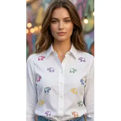 MANO SAGRADA - CAMISA GALICIA --- ELEFANTES MULTICOLOR