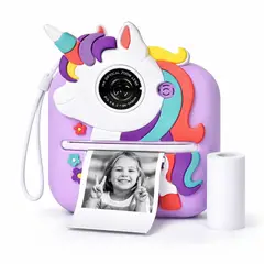 TECNOHOGAR JS - Cámara Infantil Instantánea Unicornio Lila Impresora Térmica HD Recargable