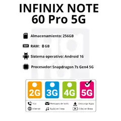 INFINIX - Celular Note 60Pro 8GB RAM 256 GB 5G Naranja + Obsequio Smartwatch