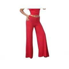 VIA7 - Pantalón Licrado Wide Leg - Talle Alto y Caída Fluida