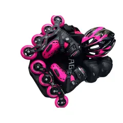 CHICAGO - PATINES SEMIPROFESIONALES ANTICHOQUE AJUSTABLE 32-33-34-35 FUCSIA BOTA RIGIDA + KIT + BOLSO