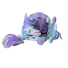 SPORT - KIT DE PATINES SIRENITA 22-23-24-25 CELESTE-LILA CON LUCES EN LAS RUEDAS AL MOVIMIENTO