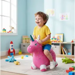 INFANTILES CAJUROMIX - Caballito Con Pijama Saltarín Inflable Unicornio Fuscia Estrellas