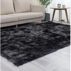GENERICO - Alfombra tapete decorativo antideslizante peludo negro jaspeado