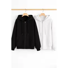 URBAN PLUS - Chaqueta buzo abierto blanco y negro hombre y mujer x2
