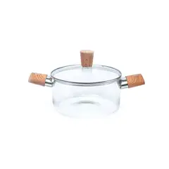 DECORIENTE - Olla de Vidrio 2.5 Lt Mangos en madera 3DG250-7-Transparente