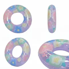 GENERICO - Flotador Inflable Dona Transparente Flores Con Brillos 90cm