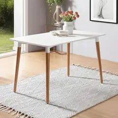 GENERICO - Mesa De Comedor Eames Blanca 120x80 Con Patas De Madera Minimalista, Moderna y Funcional