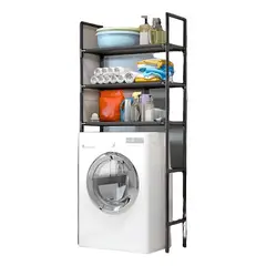 GENERICO - Organizador Baño Lavadora Rack 3 Niveles Negro Metal 25cm Profundidad