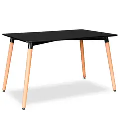 GENERICO - Mesa De Comedor Eames Negra 120x80 Con Patas De Madera Minimalista, Moderna y Funcional