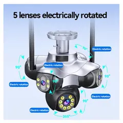 GENERICO - Camara de Vigilancia Wifi Exterior con 5 Lentes Panoramicos y Sensor de Movimiento