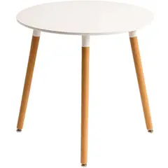 GENERICO - Mesa Redonda Blanca Moderna 80cm Con Patas De Madera Elegante, Ideal Espacios Pequeños