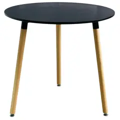 GENERICO - Mesa Redonda Negra Moderna 80cm Con Patas De Madera Elegante, Ideal Espacios Pequeños