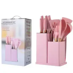 GENERICO - Set de Utensilios en Silicona x19 Piezas Rosado