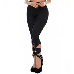 VIA7 - Leggings Negro Ballet Style - Talle Alto y Detalle de Cinta en Tobillo