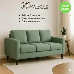 PLUMA HOME - Sofá de Tres Puestos con Patas de Roble Natural - Color Verde Oliva