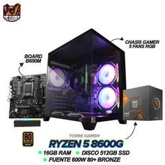 AMD - TORRE GAMER RYZEN 5 8600G - 16GB RAM - 512GB SSD - B650M - CHASIS 5 FANS RGB