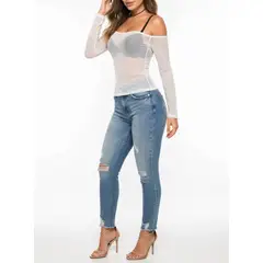 VIA7 - Blusa de Malla Strapless - Diseño Minimalista y Estructura Ajustada