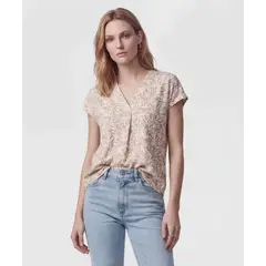 PATPRIMO - Camiseta Para Mujer Manga Corta Cuello V Color Beige Marca #30099426