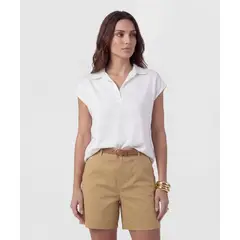 PATPRIMO - Blusa Tipo Polo Fluida  Para Mujer Blanco