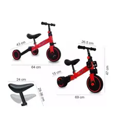 GENERICO - Bicicleta De Equilibrio Infantil 3 En 1 Con Pedales Triciclo ROJO
