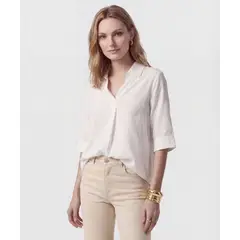 PATPRIMO - Blusa De Manga Media Con Cuello Camisero Para Mujer Blanco