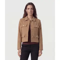 PATPRIMO - Chaqueta Corta Con Botones Dorados  Para Mujer Café