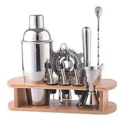 GENERICO - Set de Coctelería Profesional con Base de Madera y Accesorios
