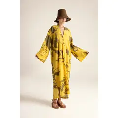 TOUCHE BALNEAIRE - Cover up largo en tela estampada escote en v manga larga Ref. 0A39062