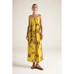 TOUCHE BALNEAIRE - Vestido largo bandeau en tela estampada con prenses en el frente Ref. 0F65062