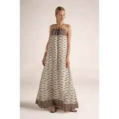 TOUCHE BALNEAIRE - Vestido largo en tela estampada de lunares y líneas Ref. 0F74062