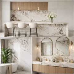 GENERICO - Piedra Sinterizada Blanca Tipo Mármol 3,2MX1,6MX12MM