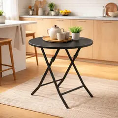 GENERICO - Mesa Terraza Plegable 60cm Efecto Ratán Elegante, Ahorra Espacio y Perfecta Para Exterior