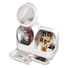 GENERICO - Organizador Maquillaje Con Espejo Giratorio Luz LED y Cajones