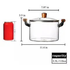 GENERICO - Olla De Vidrio De Borosilicato Con Tapa De Mango De Madera