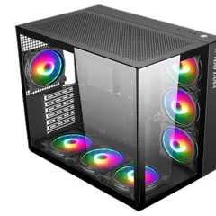 J&R - Chasis Gamer Wattana Artico Snow Negro - 7 Coolers ARGB - Vidrio Templado - ATX Full Setup RGB