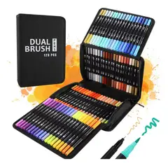 GENERICO - Marcadores Doble Punta Dual Brush Estuche 120 Colores