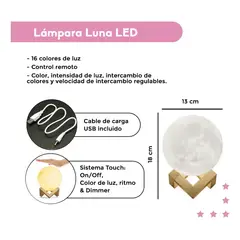 GENERICO - Lampara Luna Led 16 Colores Con Control Estructura Madera