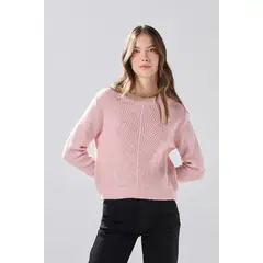 KOAJ - Suéter unicolor con cuello redondo y diseños tejido cen Mujer