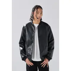 KOAJ - Chaqueta bomber negra con broches y bordado college Hombre