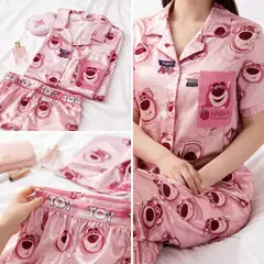 007PLUS - Pijama en Satin Premium de 3 Piezas: Camisa, Short y Pantalón - Diseño