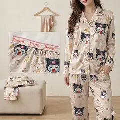 007PLUS - Pijama en Satin de 3 Piezas: Camisa, Short y Pantalón