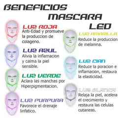 GENERICO - Máscara LED Facial 7 Colores Fototerapia Rejuvenecimiento Antiacné Profesional