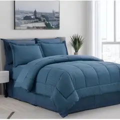 GENERICO - Edredon Tipo Plumon Cama Doble Azul Petroleo Steen Stripe