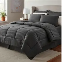 GENERICO - Edredon Tipo Plumon Cama Doble Gris Oscuro Steen Stripe