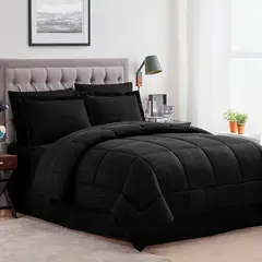GENERICO - Edredon Tipo Plumon Cama Doble Negro Steen Stripe
